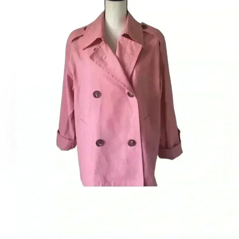 Something Navy women’s Pink Double Breasted cropped Jacket sz M botton down - Picture 2 of 9